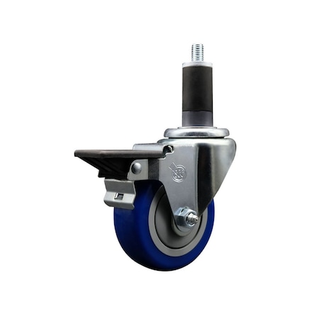 Service Caster 3.5'' Blue Poly Swivel 1-1/4'' Expanding Stem Caster with Brake SCC-EX20S3514-PPUB-BLUE-PLB-114